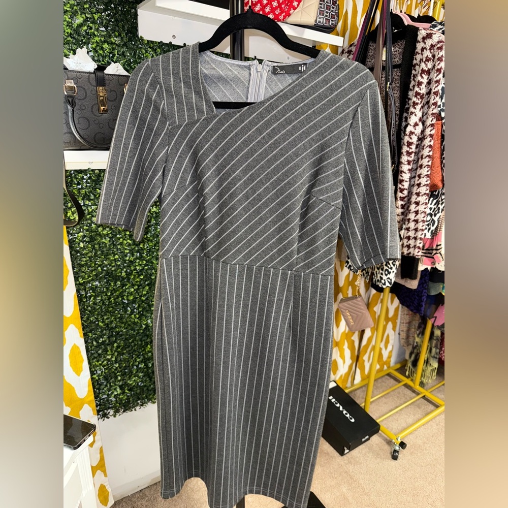 nOir Jewelry Gray Striped Dress